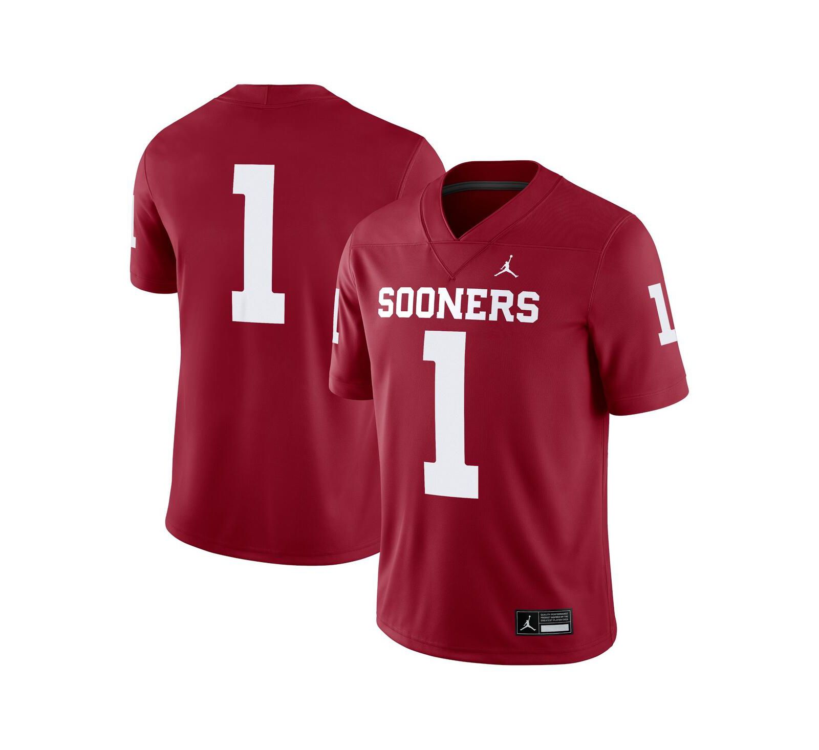 Мужская игровая джерси Jordan 1 Crimson Oklahoma Sooners