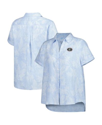 Мужская и женская рубашка Tommy Bahama Light Blue Georgia Bulldogs Legacy Leaves Camp на пуговицах