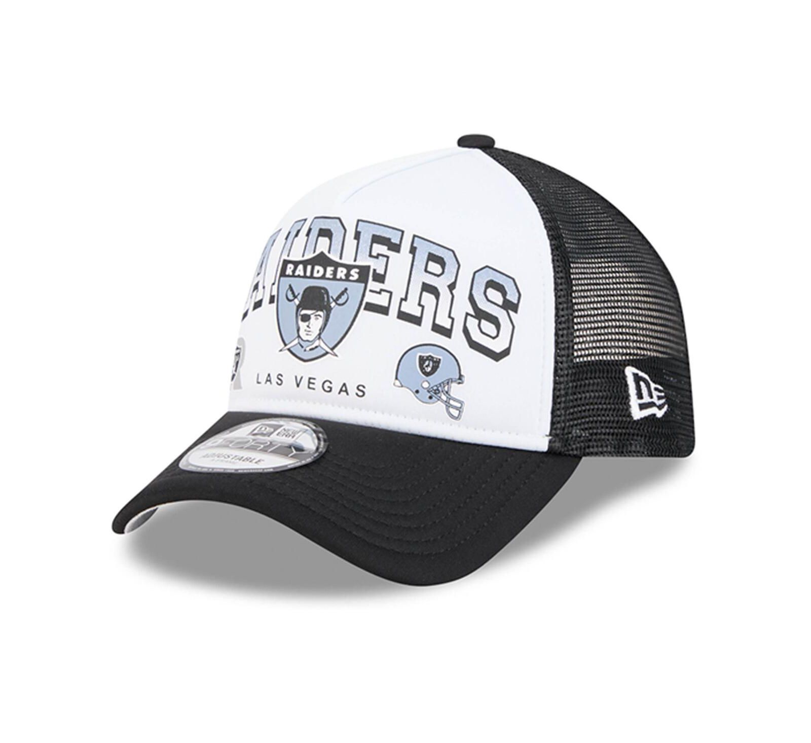 New Era Men's White/Black Las Vegas Raiders Retro Wordmark A-Frame 9FORTY Adjustable Hat