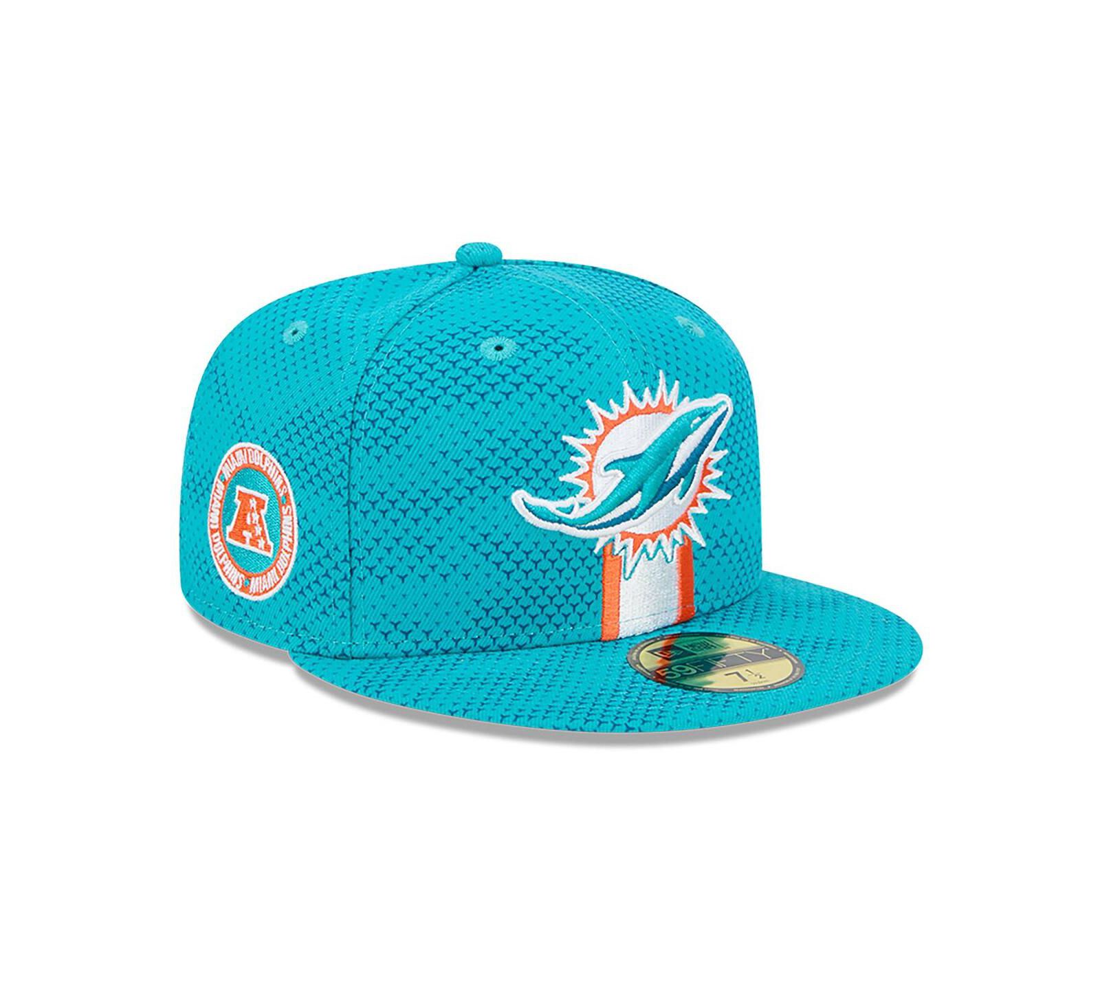 Кепка New Era Men's Aqua Miami Dolphins 2024 Sideline 59FIFTY Fitted