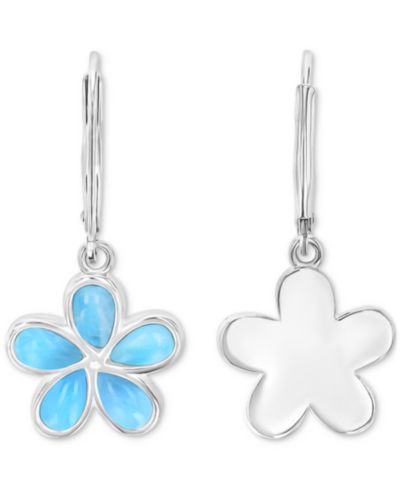Macy's Flower Shape Opal (2.5 ct. t.w.) Drop Leverback Earrings in Sterling Silver