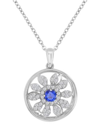 Macy's Diamond Blue Sapphire (0.37 ct. t.w.) and White Sapphire (0.32 ct. t.w.) Necklace in Sterling Silver