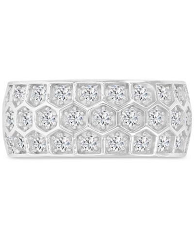 Cubic Zirconia Honeycomb Band Ring in Sterling Silver