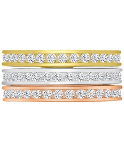 3-Pc. Set Cubic Zirconia Stack Rings (2-1/2 ct. t.w.) in Tri-Tone Sterling Silver