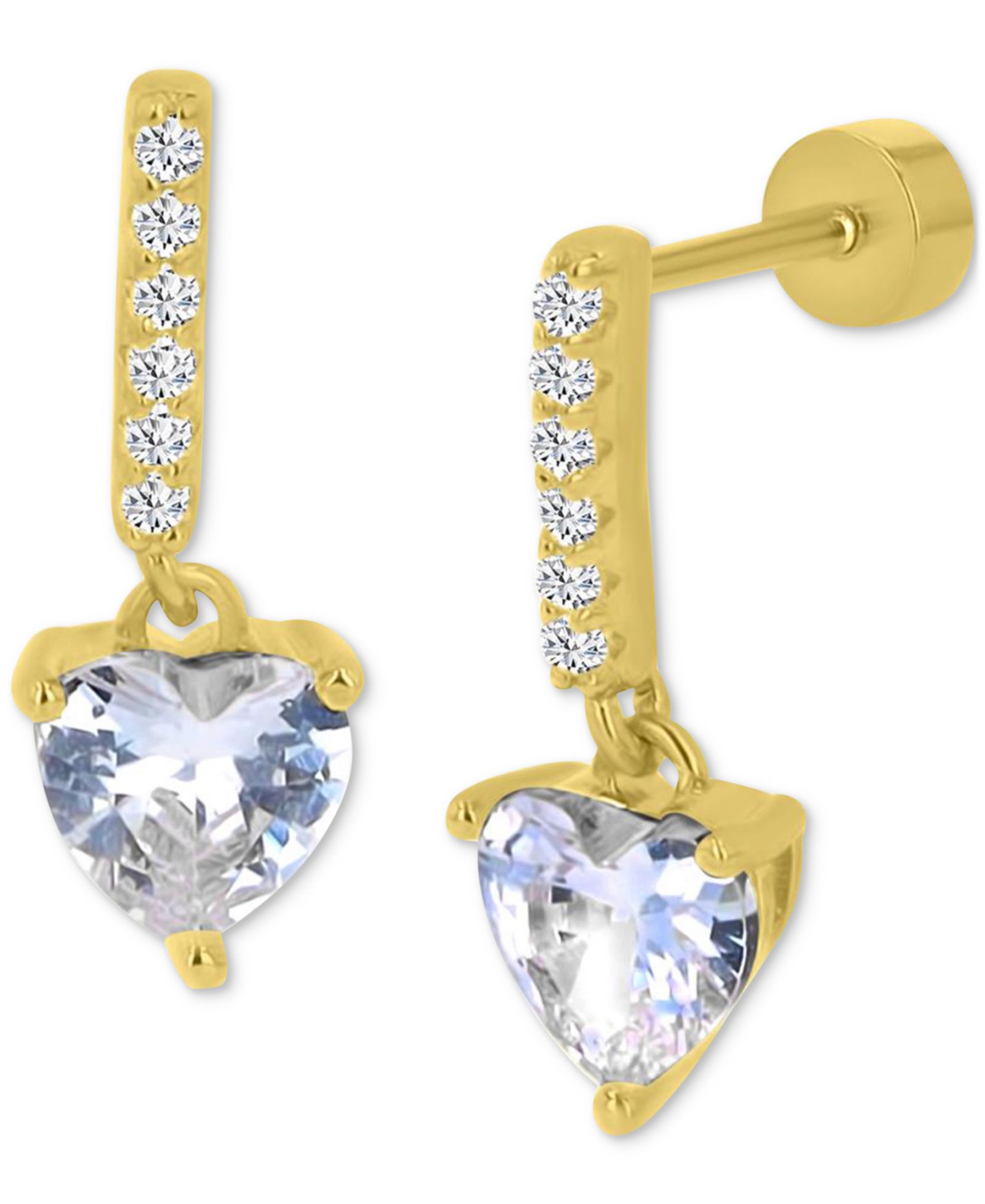 Серьги-капли с сердцем из циркония на позолоте 14k из стерлингового серебра