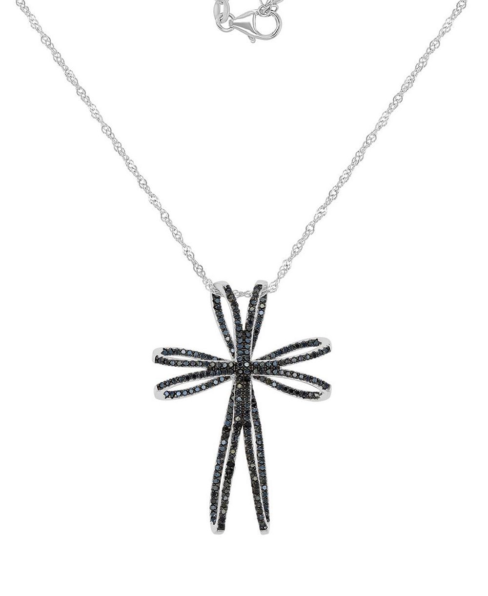 Подвеска-кулон Macy's Black Spinel Double Openwork Cross в Sterling Silver