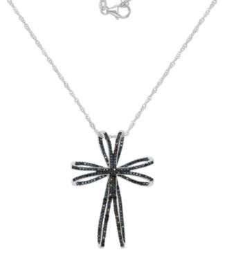 Подвеска-кулон Macy's Black Spinel Double Openwork Cross в Sterling Silver