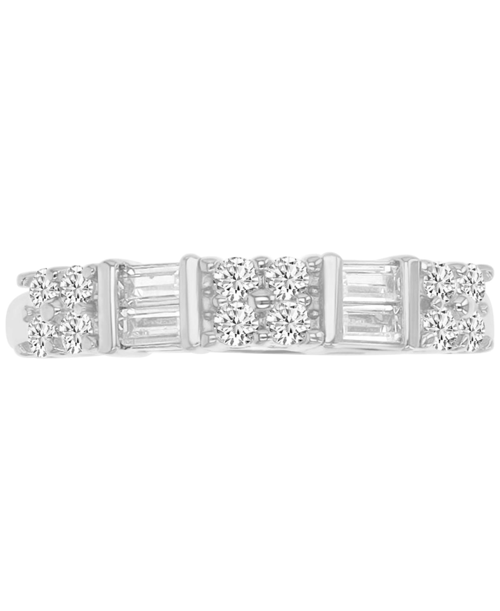 Cubic Zirconia Round & Baguette Band in Sterling Silver