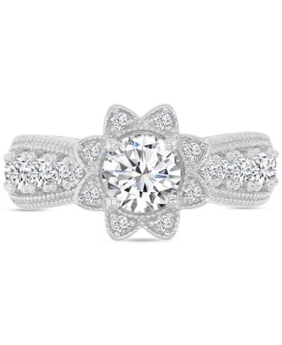 Cubic Zirconia Star Halo Milgrain Bead Ring in Sterling Silver