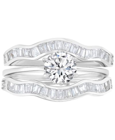 Набор из 3 колец с фианитом Cubic Zirconia и волнистыми полосками