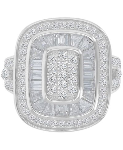Кольцо Cubic Zirconia Round & Baguette Halo Cluster в стерлинговом серебре