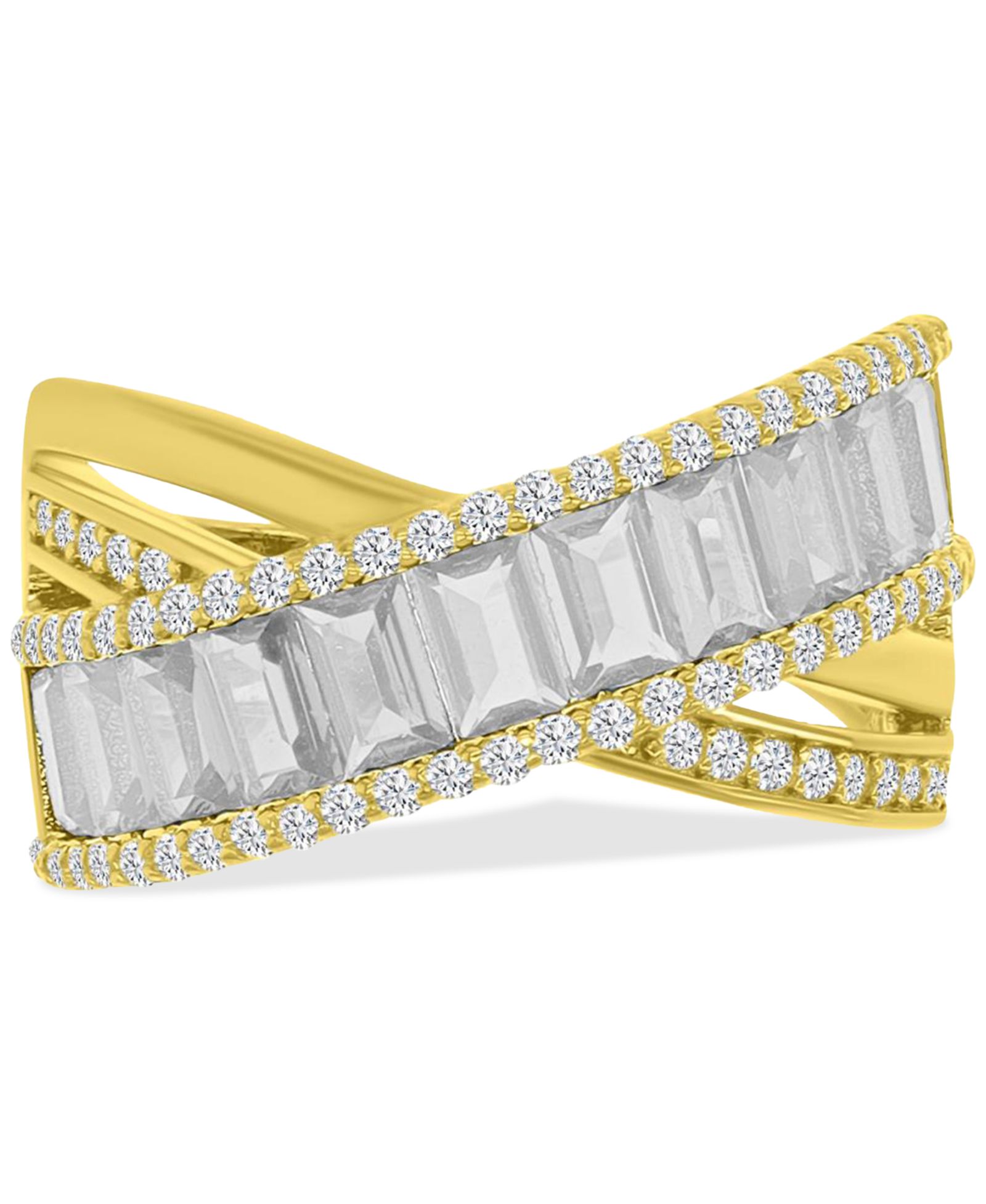 Simulated Emerald Nano & Cubic Zirconia Crossover Statement Ring in 14k Gold-Plated Sterling Silver (Available in Blue Spinel and Cubic Zirconia)