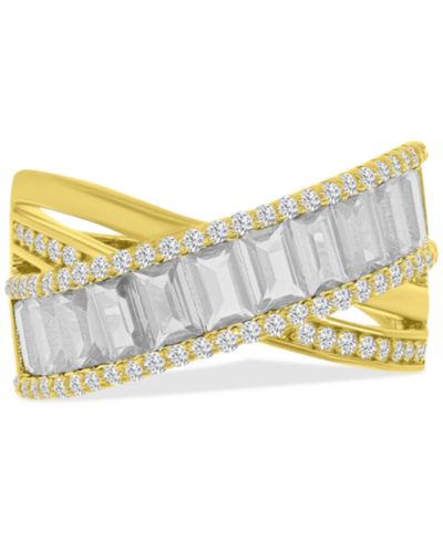 Simulated Emerald Nano & Cubic Zirconia Crossover Statement Ring in 14k Gold-Plated Sterling Silver (Available in Blue Spinel and Cubic Zirconia)