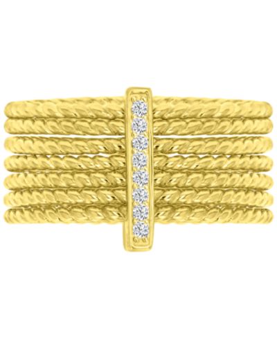Cubic Zirconia Multilayer Textured Statement Ring in 14k Gold-Plated Sterling Silver