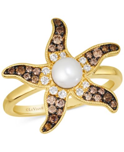 Кольцо Le Vian Freshwater Pearl & Chocolate Ombré Diamond Starfish в 14k Gold