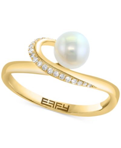 EFFY® Cultured Freshwater Pearl (6mm) & Diamond (1/10 ct. t.w.) Statement Ring in 14k Gold