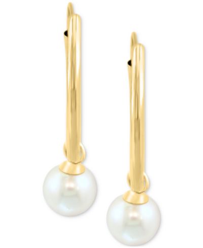 Серьги-кольца EFFY® с культивированным речным жемчугом (5mm) и бриллиантом в золоте 14k