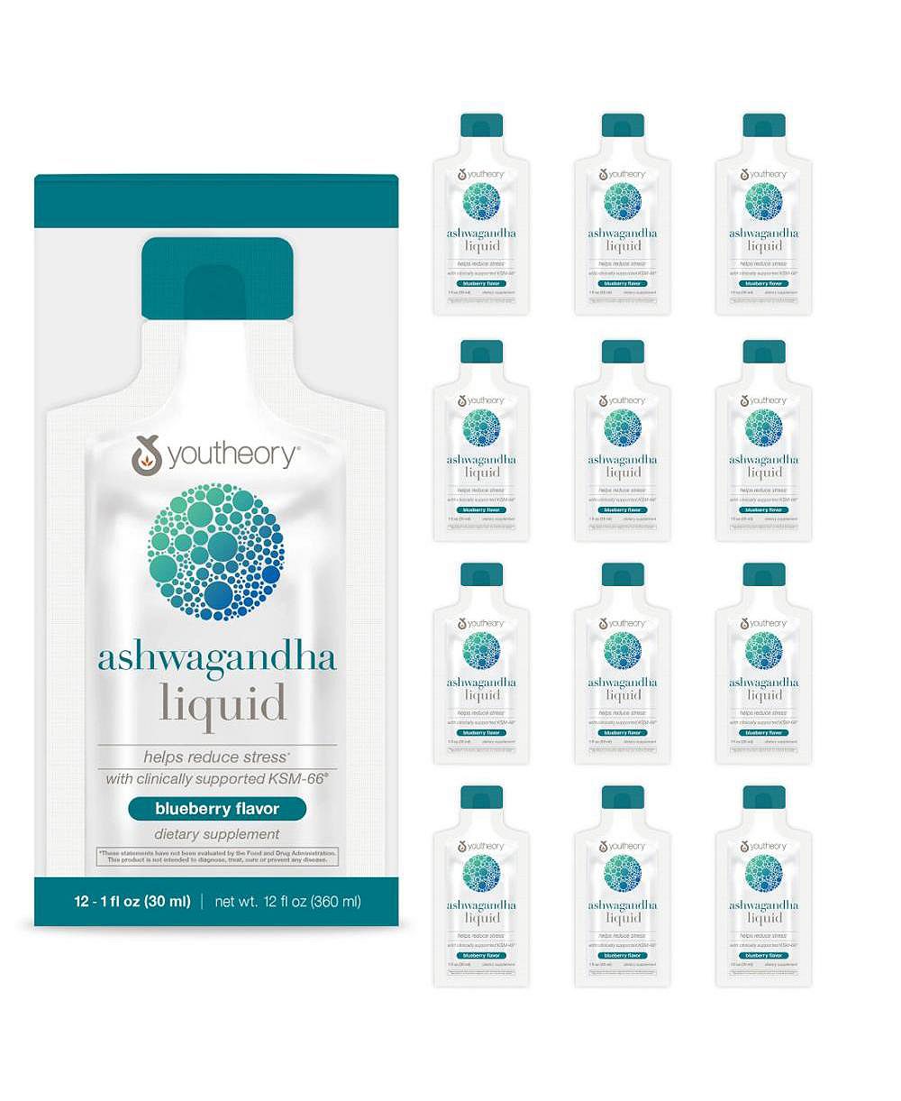 Youtheory Ashwagandha, черника, 600 mg, 12 пакетиков по 1 fl oz (30 ml)