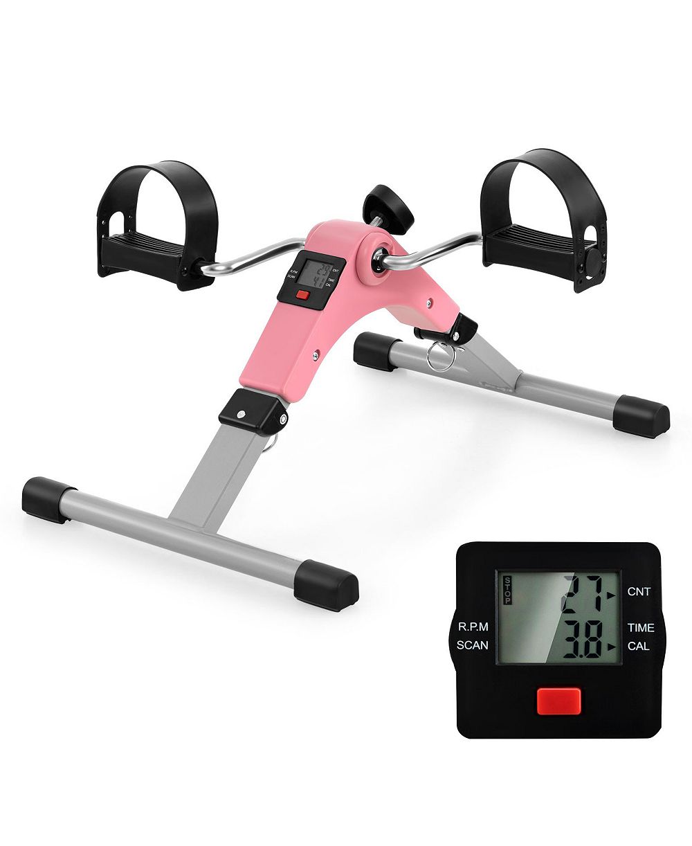 Under Desk Exercise Bike Pedal Exerciser with LCD Display for Legs and Arms Workout-Pink