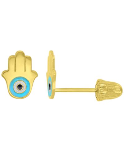 Серьги-гвоздики Macy's 14k Yellow Gold Enamel Hamsa