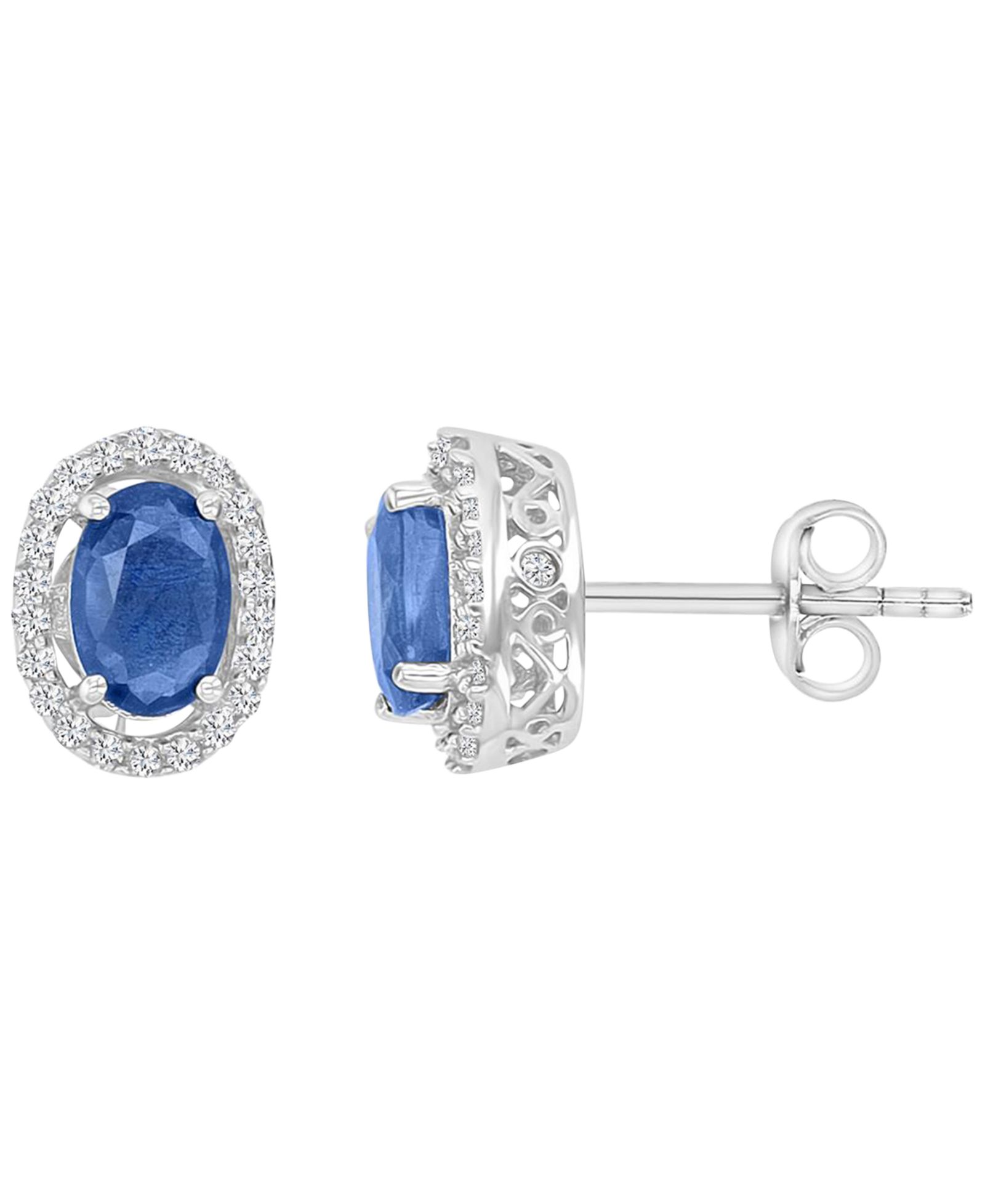 Серьги-гвоздики Macy's Sapphire (1.36 ct. t.w.) & Diamond Halo