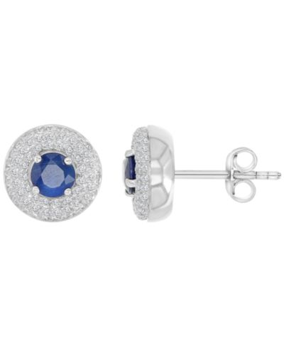 Macy's серьги-гвоздики с сапфиром (0.76 ct. t.w.) и бриллиантами