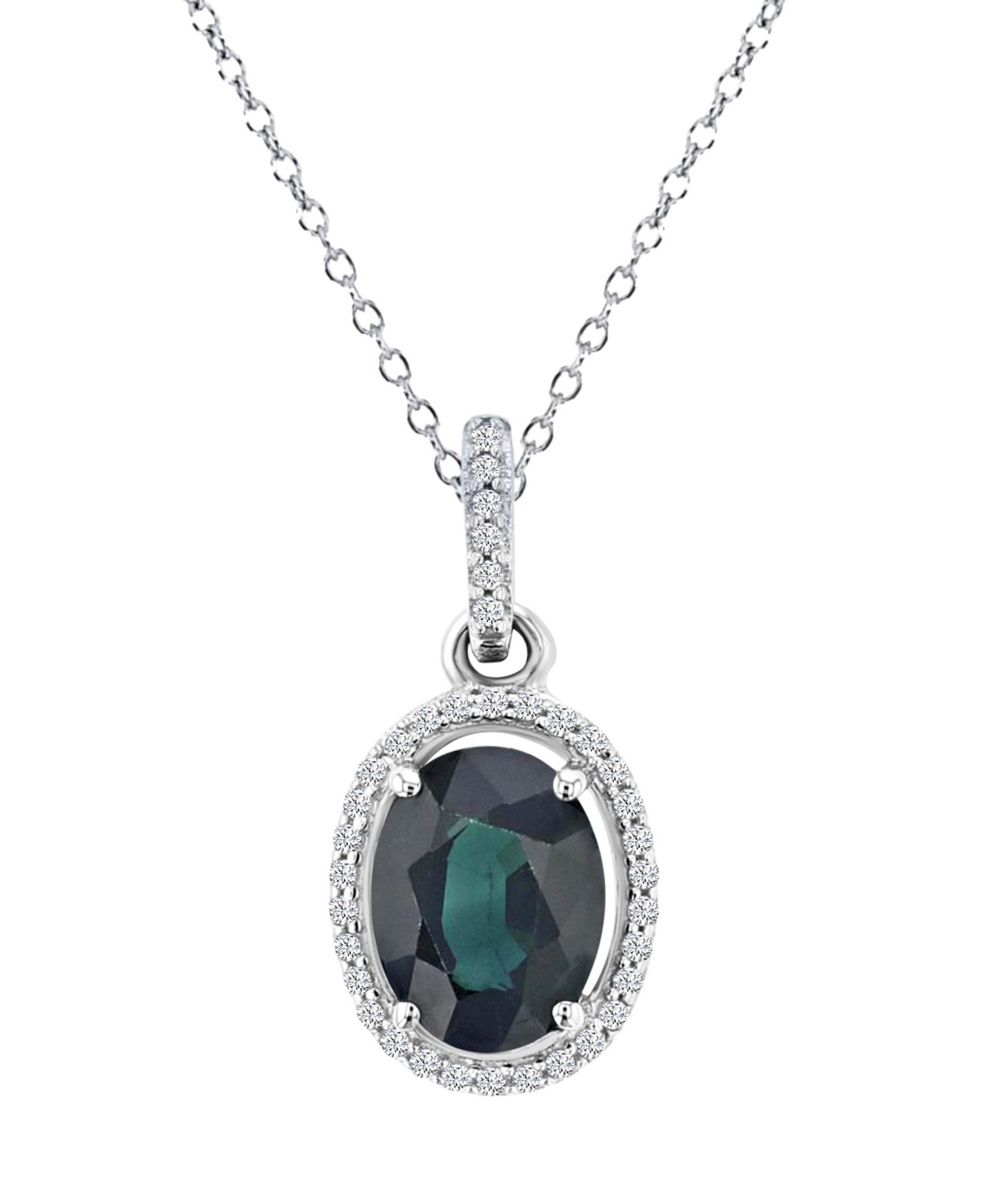 Ожерелье с сапфиром (1 ct. t.w.) и бриллиантом (0.105 ct. t.w.) в оправе Halo из белого золота 14k