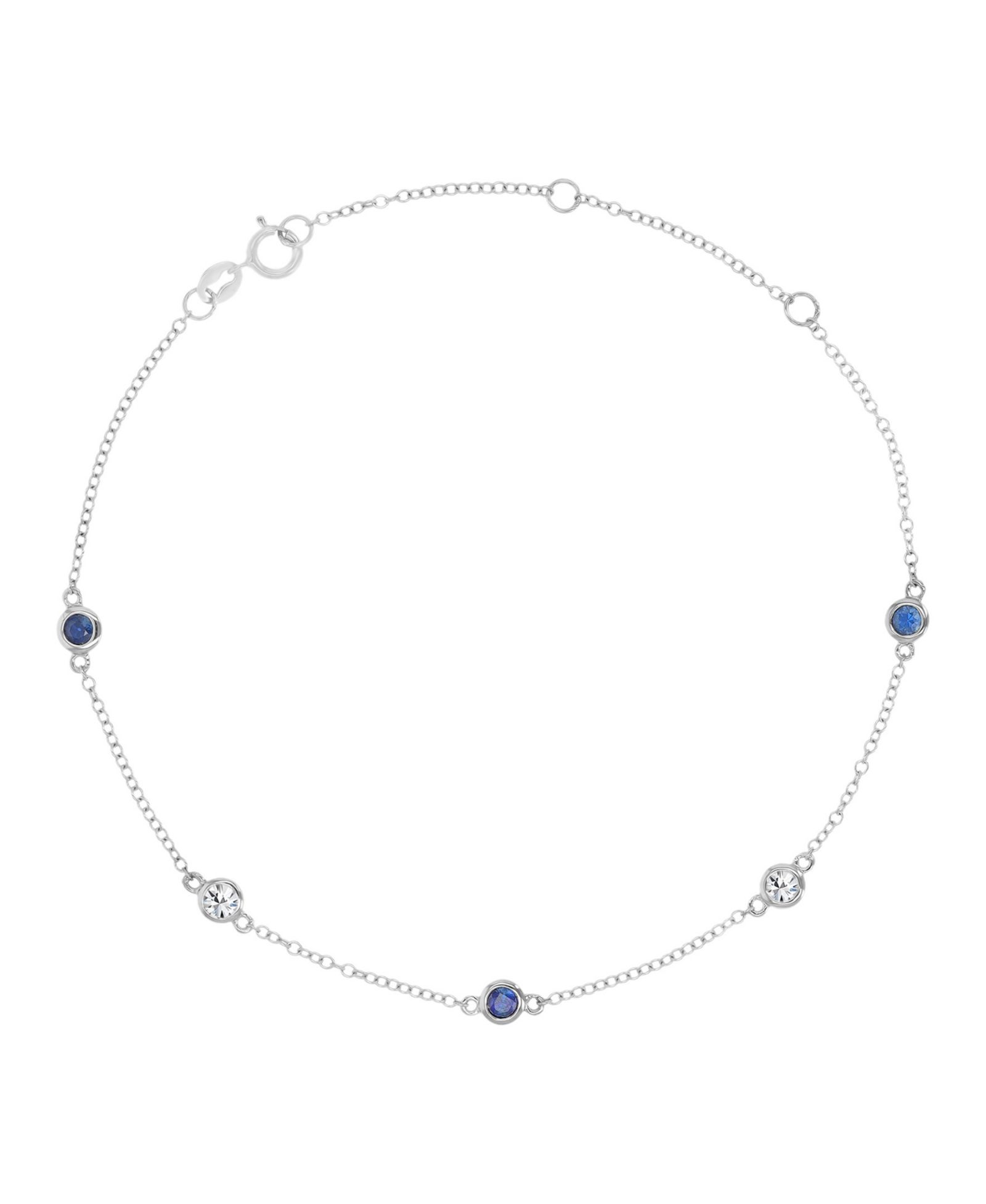 Браслет Macy's White Sapphire (0.45 ct. t.w.) & Blue Sapphire (0.45 ct. t.w.) Bezel в 14k White Gold
