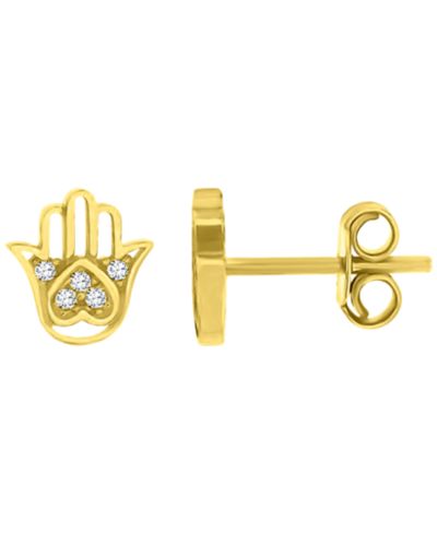 Macy's Серьги-гвоздики 14k Yellow Gold Heart Hamsa
