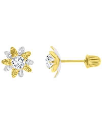 Macy's Серьги-гвоздики с двойным цветком из золота 14K двухцветного цвета