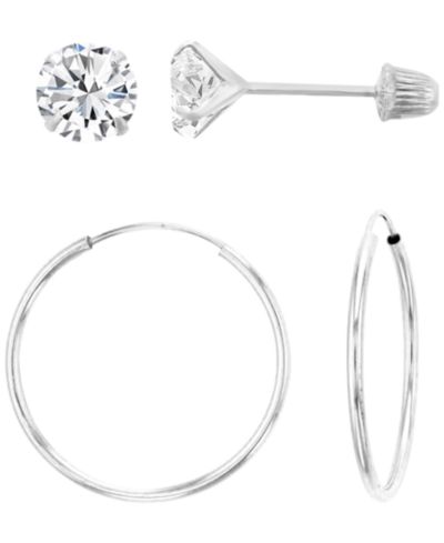 Macy's 2-Pc. Solitaire Ball Stud And Hoop Earrings Set in Sterling Silver
