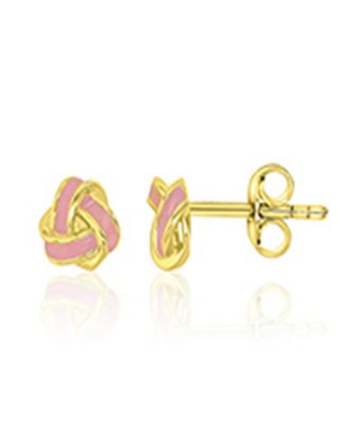 Серьги-гвоздики Pink Enamel Knot из желтого золота 14k поверх стерлингового серебра
