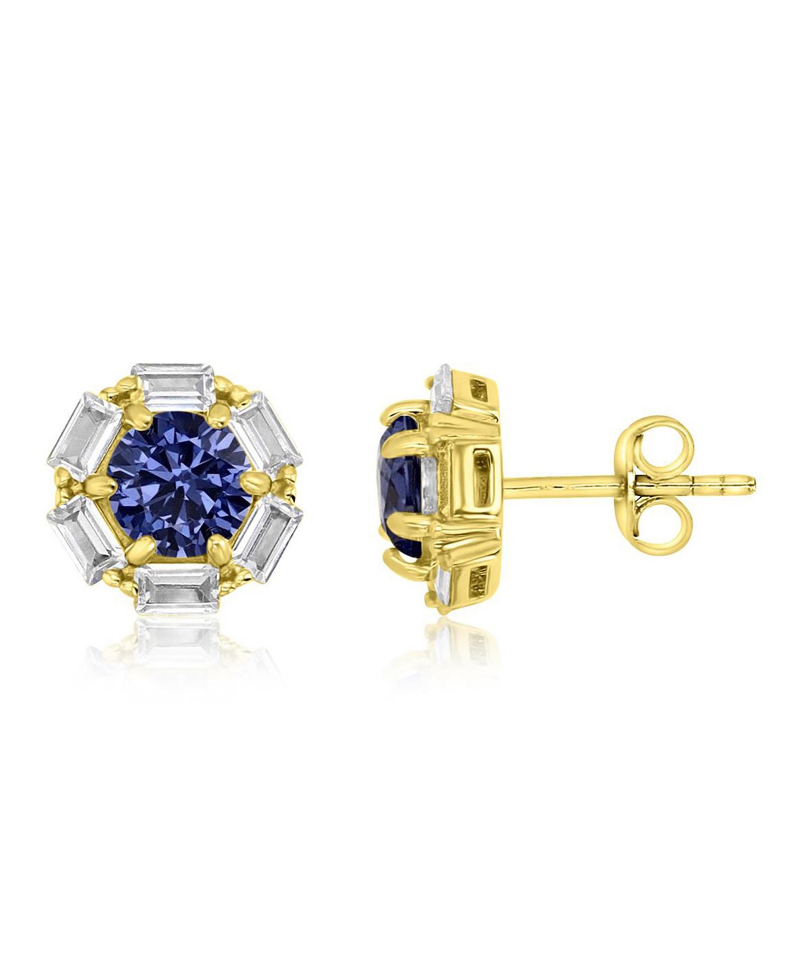 Macy's Polished Tanzanite Colored Cubic Zirconia Stud Earrings in 14k Yellow Gold Over Sterling Silver