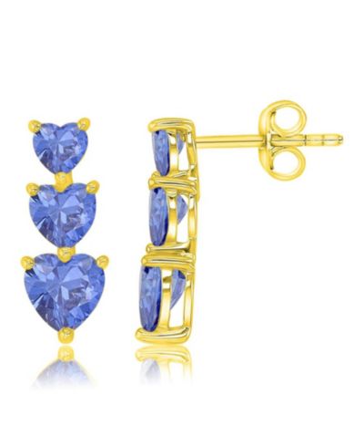 Macy's Triple Heart Tanzanite Colored Cubic Zirconia Earrings in 14k Yellow Gold Over Sterling Silver