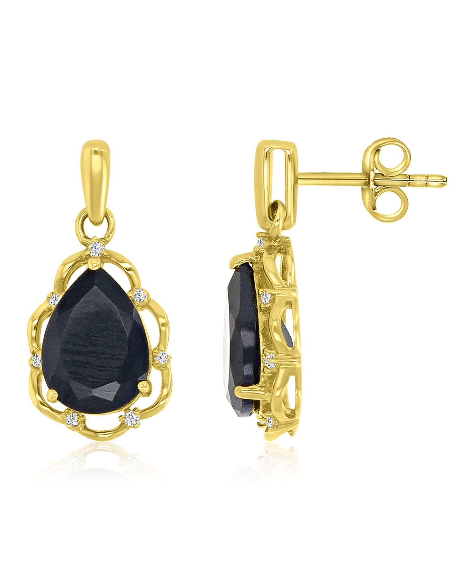 Macy's Diamond Accent & Onyx Framed Earrings in 14k Yellow Gold Over Sterling Silver