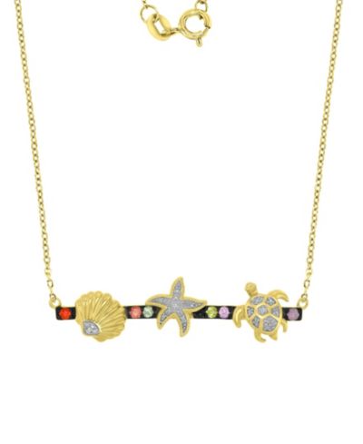 Ожерелье Starfish & Sea Turtle из желтого золота 14k поверх стерлингового серебра