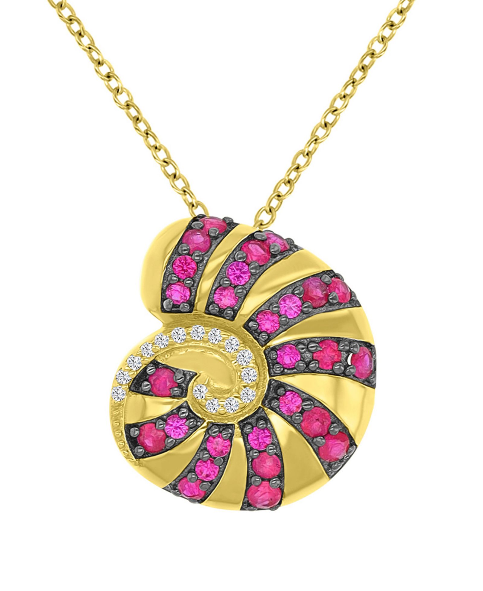 Macy's Diamond Accent & Ruby (0.84 ct. t.w.) Conch Necklace in 14k Yellow Gold Over Sterling Silver