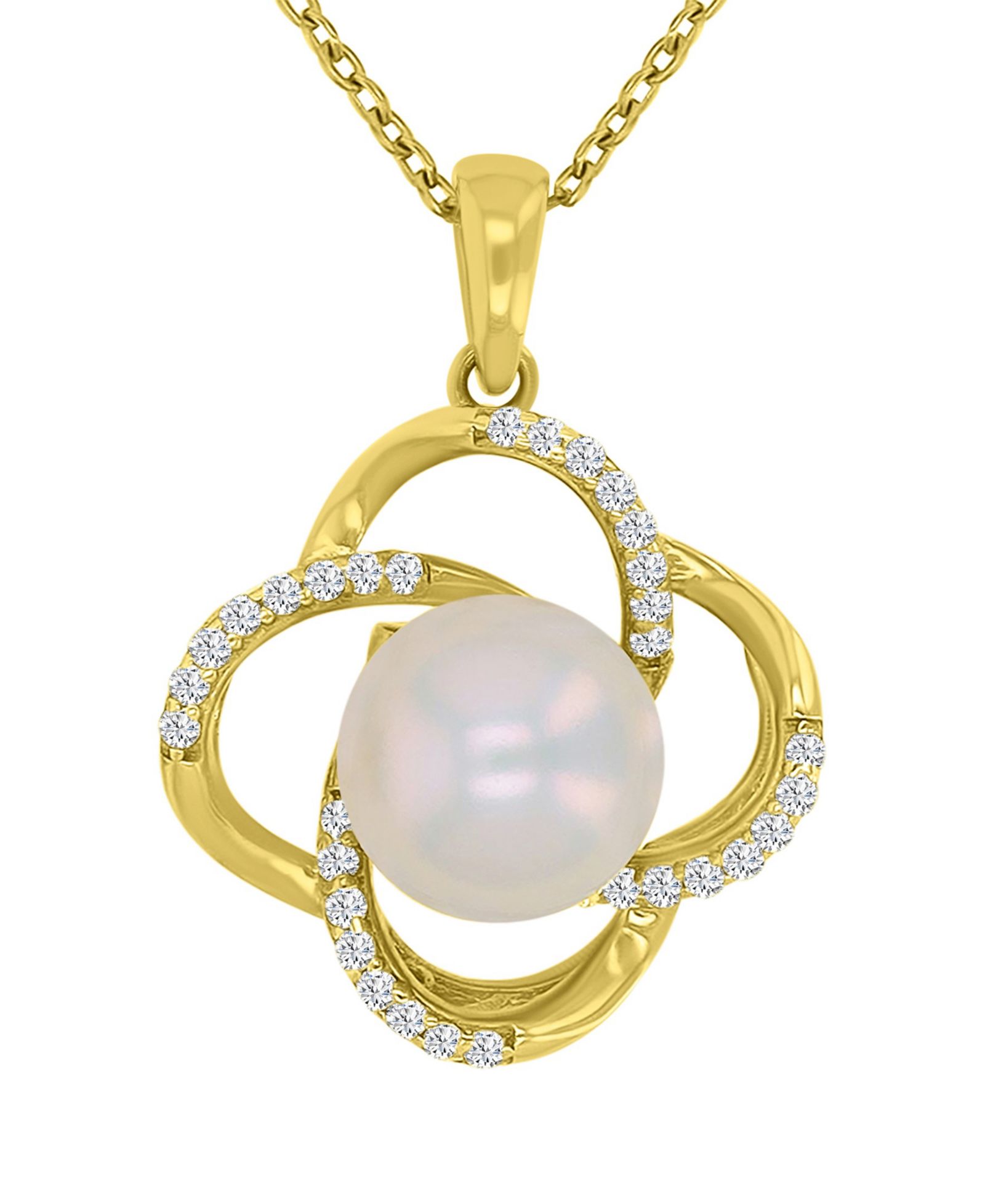 Macy's ожерелье с бриллиантом (3.85 ct. t.w.) и имитацией жемчуга Flower в золоте 14k Yellow Gold Over Sterling Silver