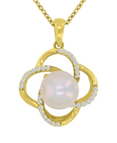 Macy's ожерелье с бриллиантом (3.85 ct. t.w.) и имитацией жемчуга Flower в золоте 14k Yellow Gold Over Sterling Silver