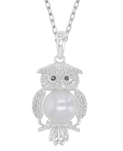 Ожерелье-подвеска Macy's Diamond, Opal & Imitation Pearl and Onyx Owl