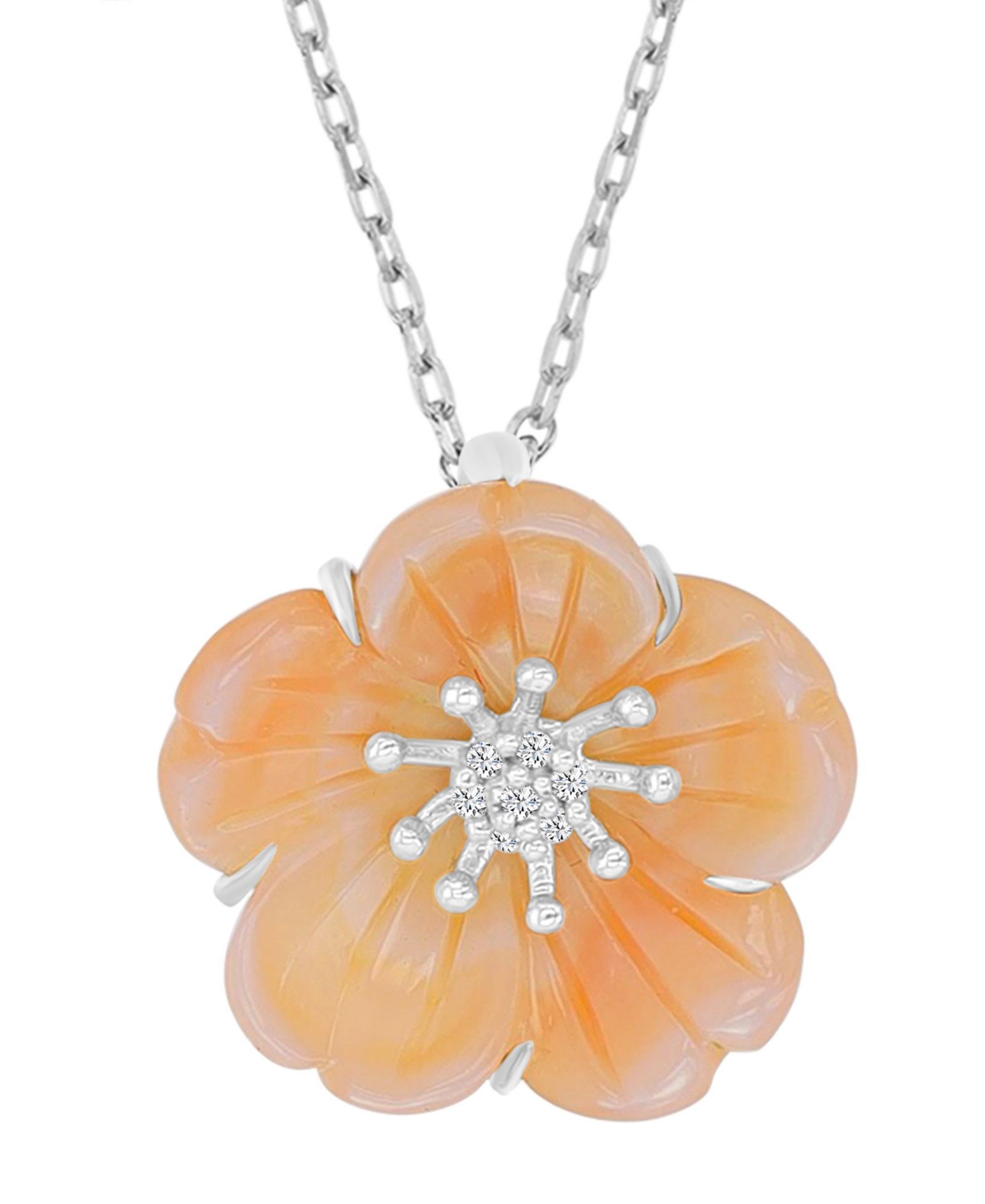 Macy's ожерелье с имитацией жемчуга и бриллиантов (0.028 ct. t.w.) цветок
