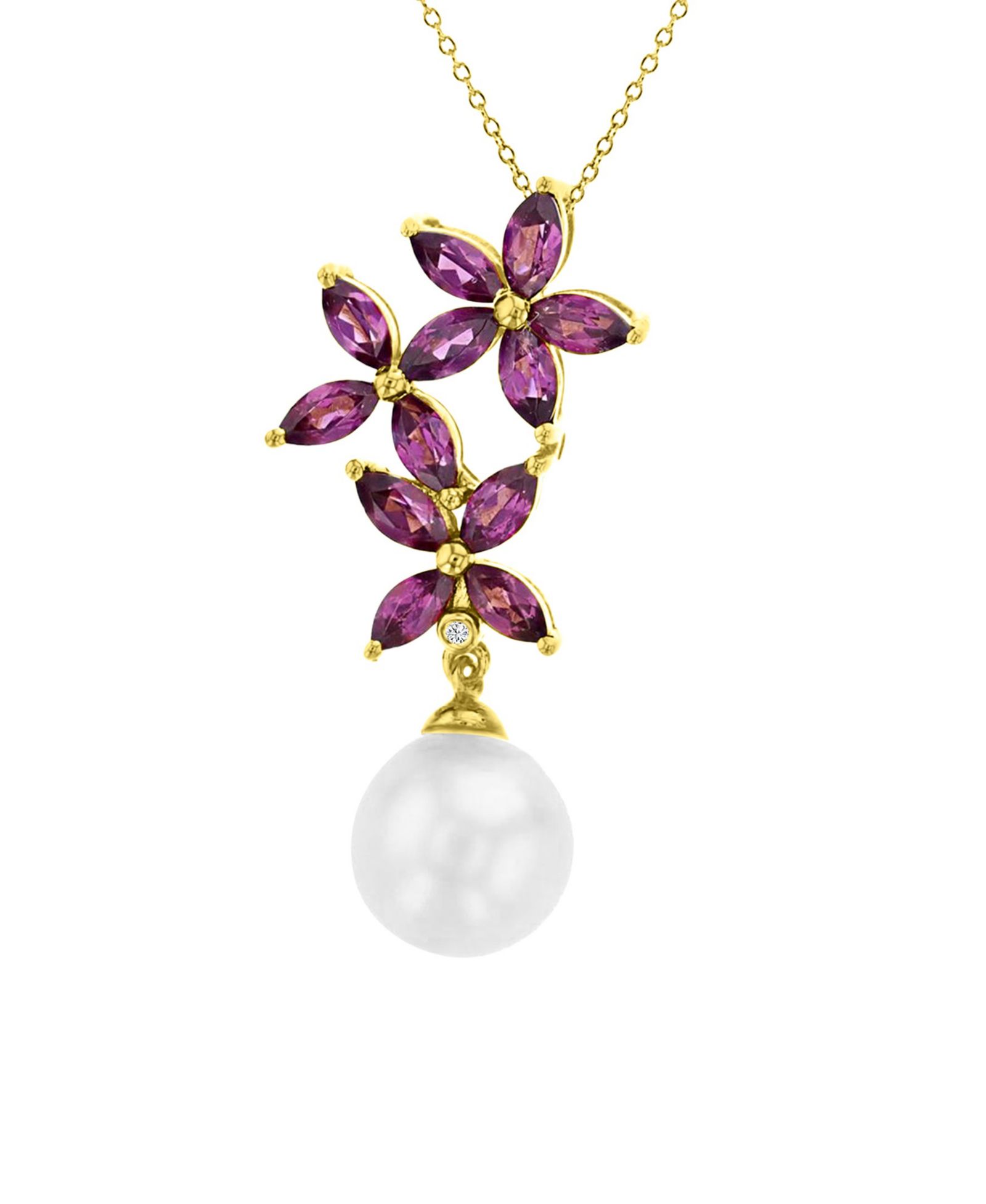 Cultured Freshwater Pearl, Garnet (1.2 ct. t.w.) and Diamond Accent Flower Necklace