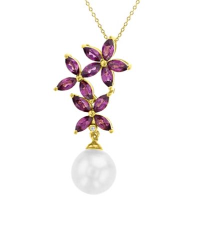 Cultured Freshwater Pearl, Garnet (1.2 ct. t.w.) and Diamond Accent Flower Necklace