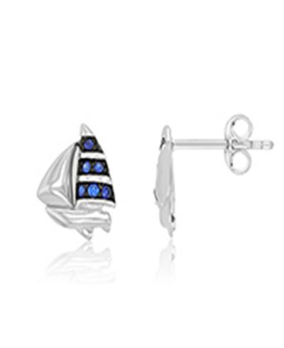 Серьги-гвоздики Blue Sapphire Ship в родиевом покрытии на стерлинговом серебре Macy's Created