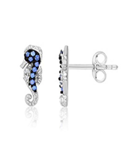 Macy's Created Blue Sapphire and White Sapphire Seahorse Stud Earrings in Rhodium Over Sterling Silver