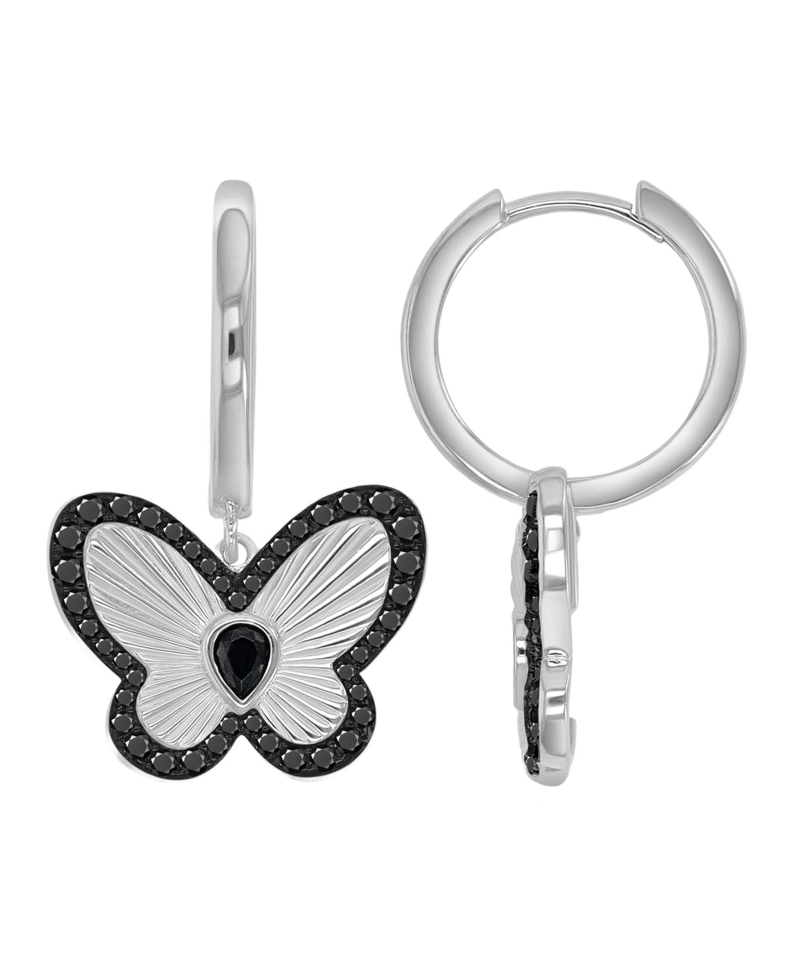 Серьги с черным шпинелем в форме бабочки Macy's из черного родия поверх стерлингового серебра
