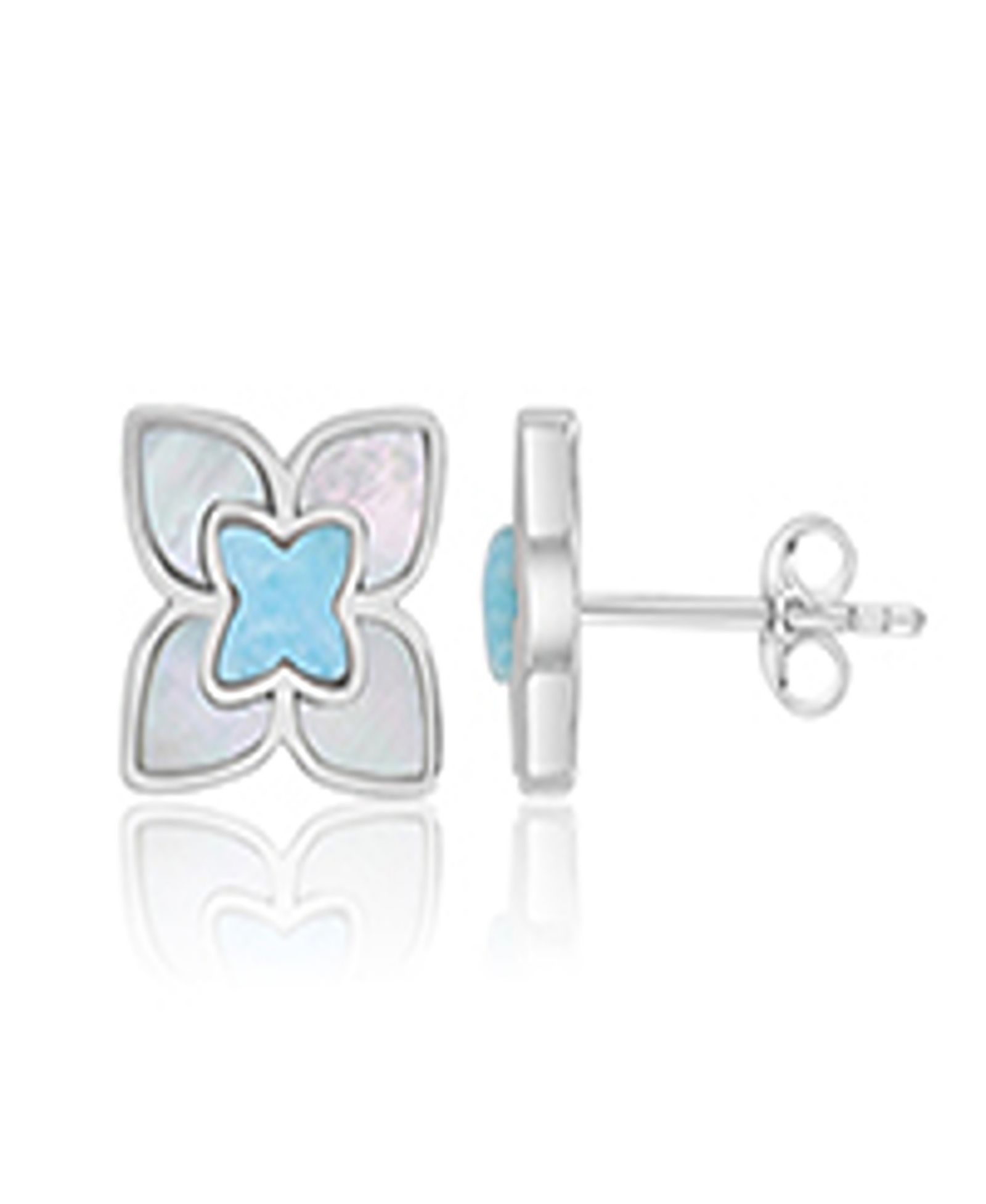 Macy's Larimar and Imitation Pearl Flower Stud Earrings in Rhodium Over Sterling Silver