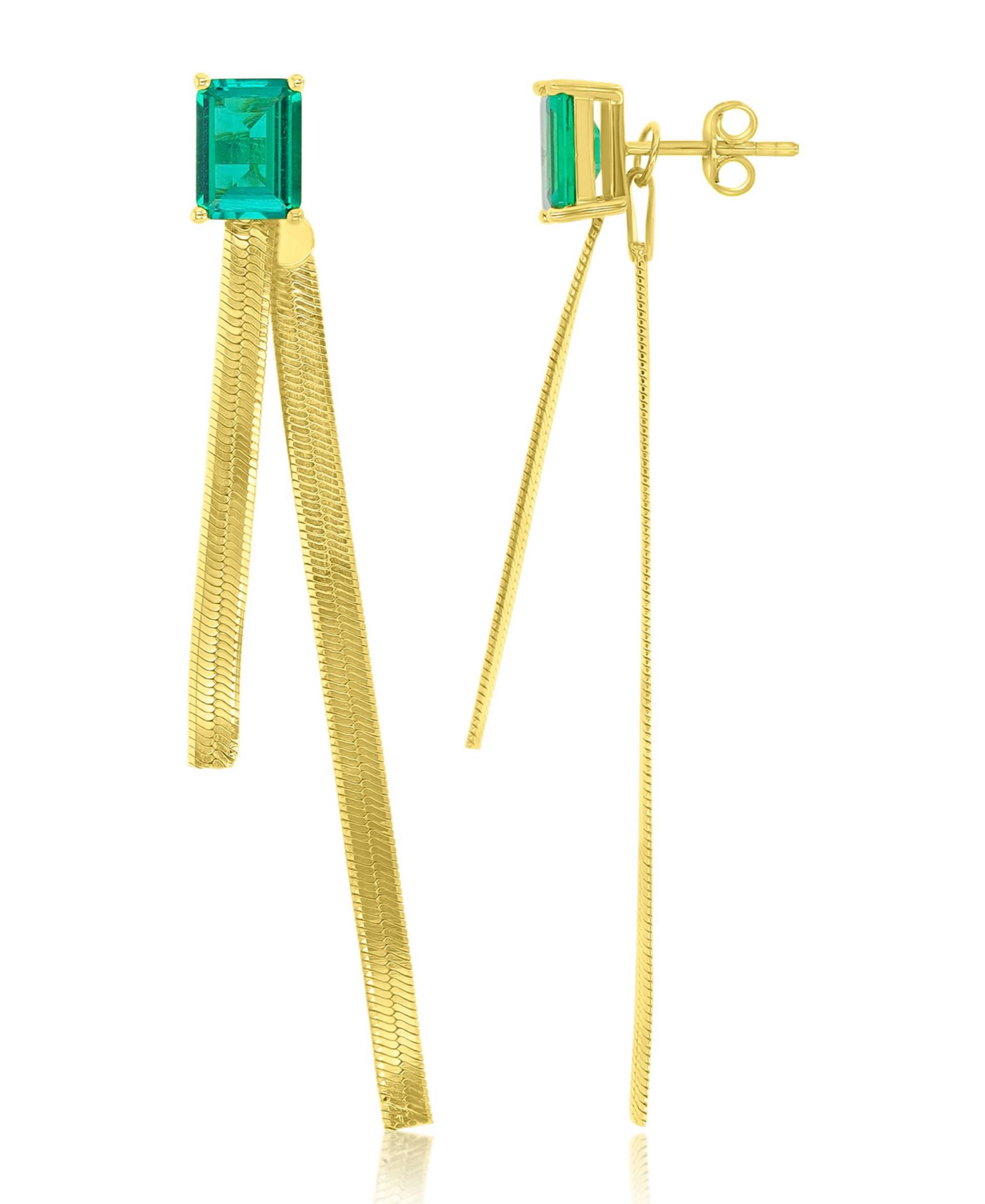 Macy's Created Emerald Herringbone Chain Dangling Earrings in 14k Yellow Gold Over Sterling Silver
