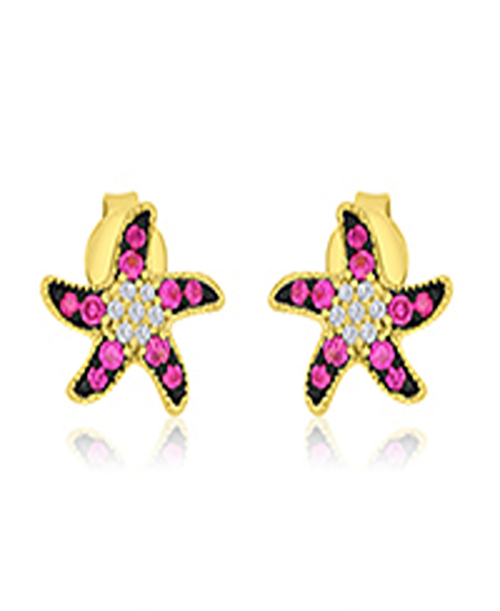 Macy's Created White Sapphire and Ruby Stud Earrings in 14k Yellow Gold Over Sterling Silver