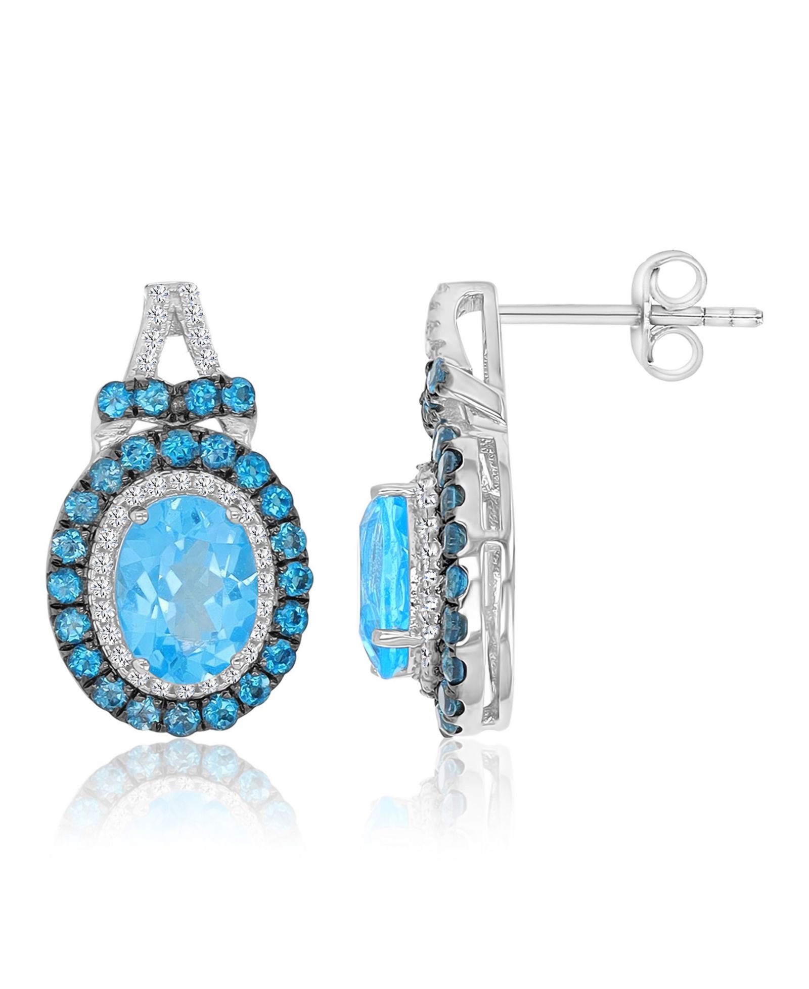 Macy's Серьги Oval Blue Topaz (1.44 ct. t.w.) & White Sapphire (0.256 ct. t.w.) в Rhodium Over Sterling Silver